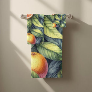 Orange Citrus Whimsical Watercolor Obstbäume & Blü Badhandtuch Set