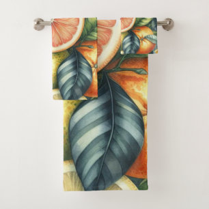 Orange Citrus Whimsical Watercolor Obstbäume & Blü Badhandtuch Set