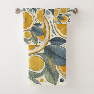 Orange Citrus Whimsical Watercolor Obstbäume & Blü Badhandtuch Set