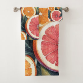 Orange Citrus Whimsical Watercolor Obstbäume & Blü Badhandtuch Set