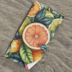 Orange Citrus Whimsical Watercolor Obstbäume & Blü Strandtuch