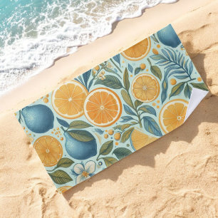 Orange Citrus Whimsical Watercolor Obstbäume & Blü Strandtuch