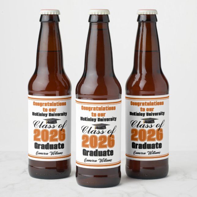 Orange Class of 2026 Graduation Party Custom Bierflaschenetikett (Flaschen)