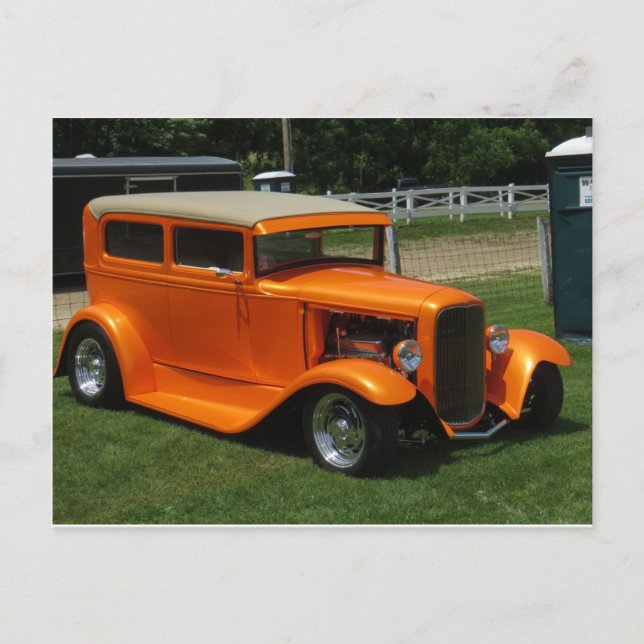 Orange Classic Car Postkarte (Vorderseite)