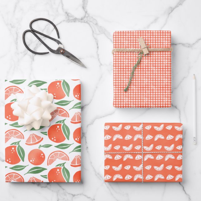 Orange Clementine Fruit Geschenkpapier Set (Vorderseite)