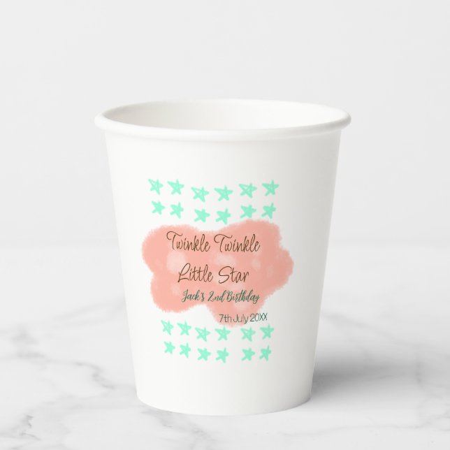 Orange clouds twinkle twinkle little stars green  pappbecher (Vorderseite)