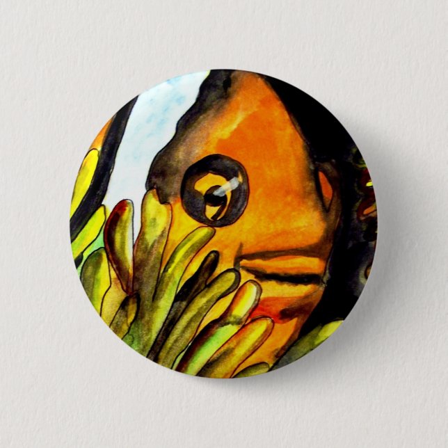 Orange Clown Aquarell Originale Malerei Button (Vorderseite)