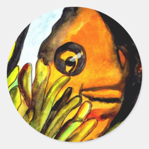 Orange Clown Aquarell Originale Malerei Runder Aufkleber