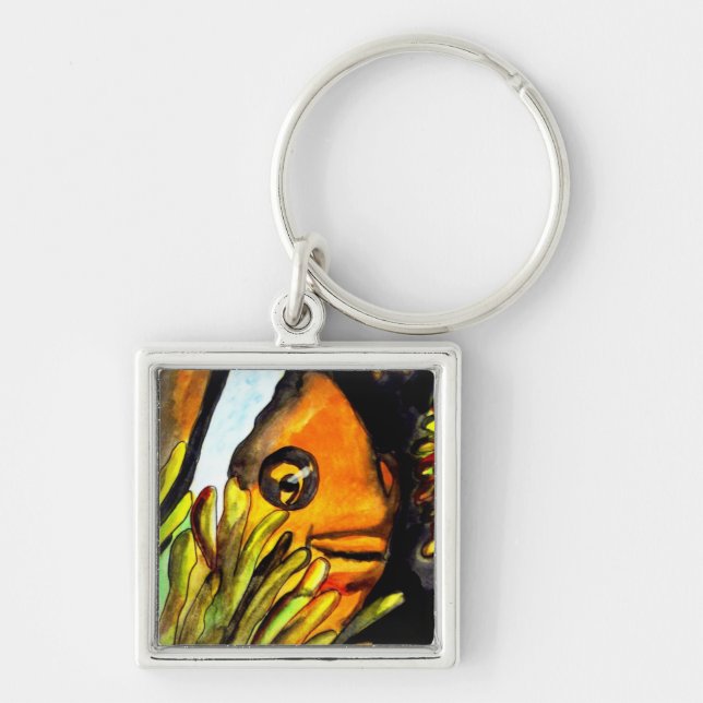 Orange Clown Aquarell Originale Malerei Schlüsselanhänger (Vorne)