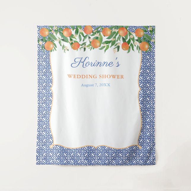 Orange Cobalt Blue Polterabend Foto Hintergrund Wandteppich (Vorderseite)