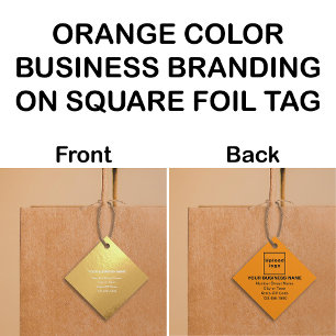 Orange Color Business Brand on Square Foil Tag