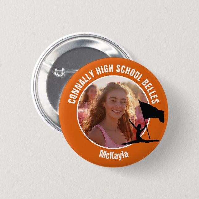 Orange Color Guard Photo High School Dancer Button (Vorne & Hinten)