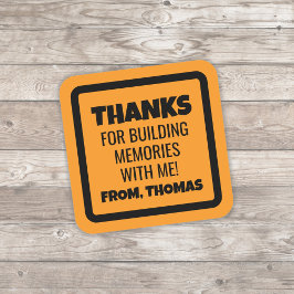 Orange Construction Birthday Quadratischer Aufkleber