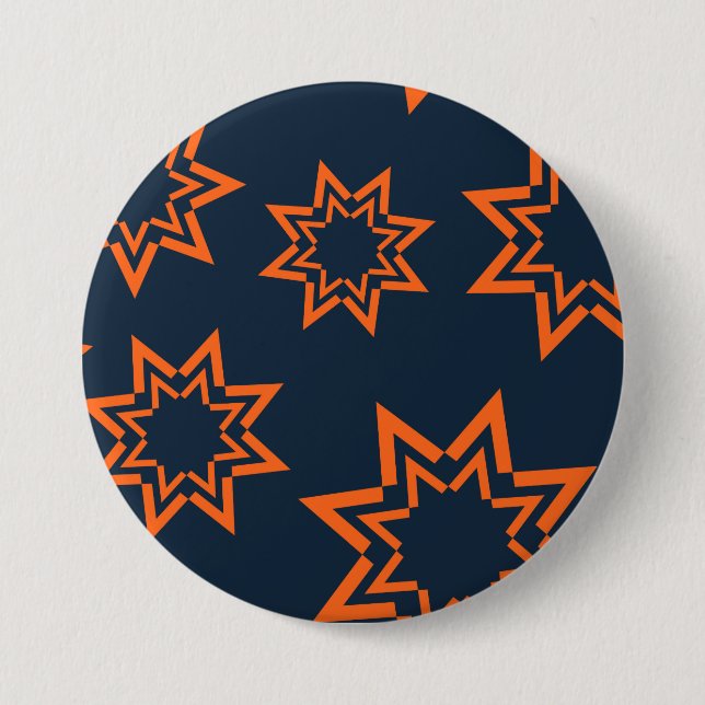 Orange, cool, trendy, playful star shape pattern button (Vorderseite)