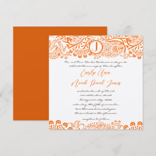 Orange Coral Lovebird Muster Monogram Weddings Einladung