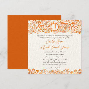 Orange Coral Lovebird Muster Monogram Weddings Einladung