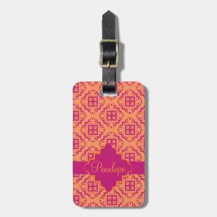 Orange Coral & Magenta Arabesque marokkanische Gra Gepäckanhänger