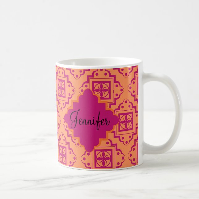 Orange Coral & Magenta Arabesque marokkanische Gra Kaffeetasse (Rechts)