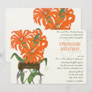 Orange Coral Mason Jar Rustic Barn Wedding Einladung