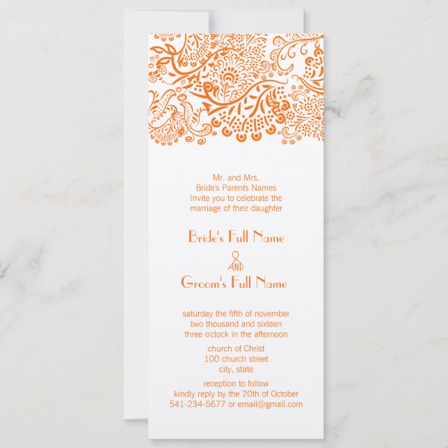 Orange Coral Monogram Love Bird Wedding Einladung (Vorderseite)