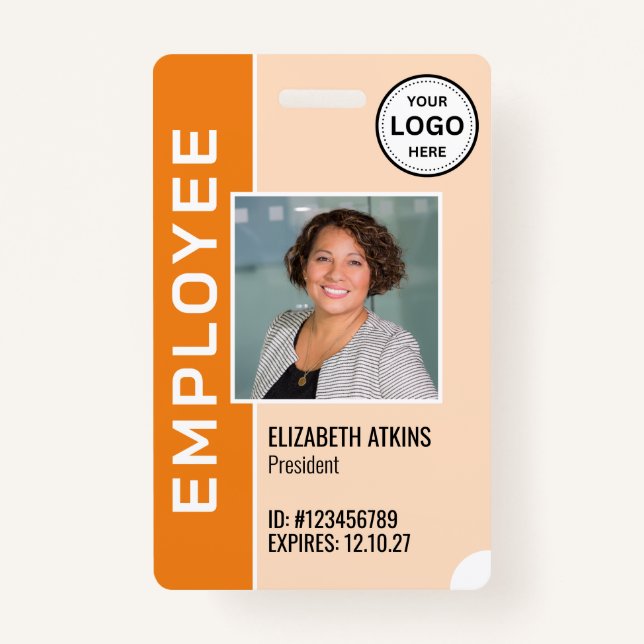Orange Corporate Logo Mitarbeiter Foto Abzeichen Ausweis (Vorderseite)