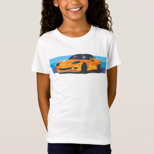 Orange Corvette C6 mit blauen Streifen T-Shirt (Vorderseite)