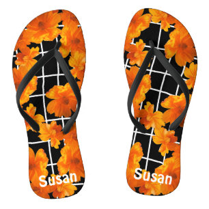 Orange Cosmos Blume Graphic Schwarz-weiß Flip Flops