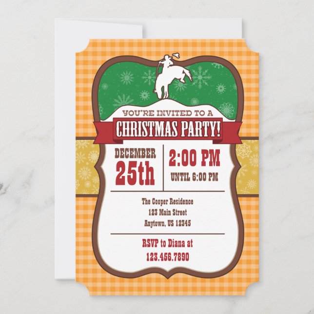 Orange Cowboy Christmas Party Einladung (Vorderseite)