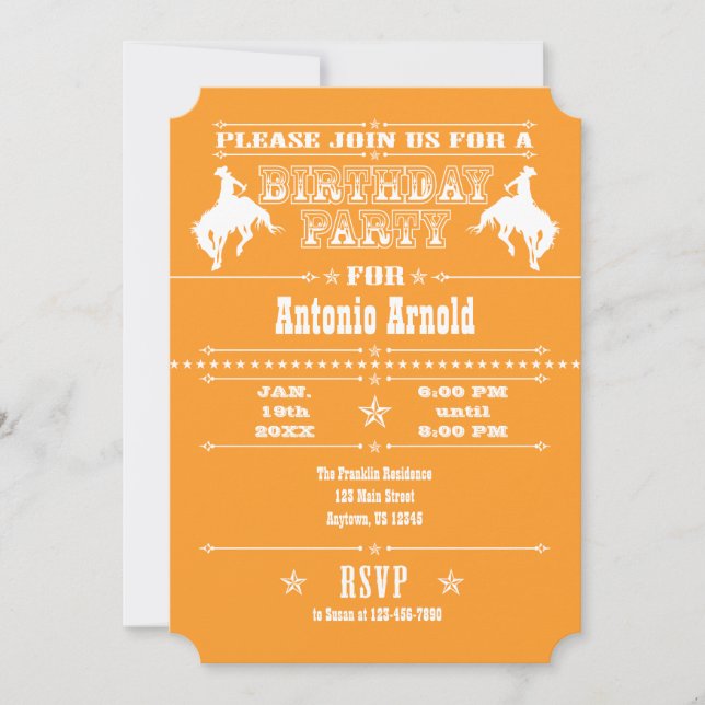Orange Cowboy Rodeo Anniversaire Fête Invitation (Devant)