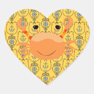 Orange Crab auf Nautical Anchor Heart Sticker