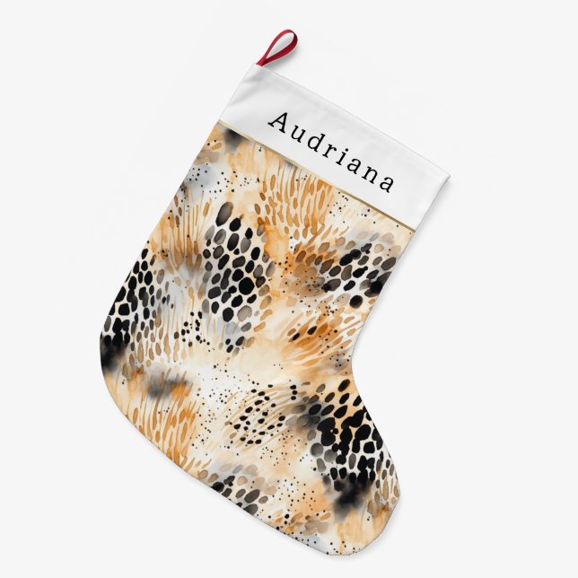 Orange Cream Black Leopard Animal Christmas Großer Weihnachtsstrumpf (Vorderansicht (hängend))