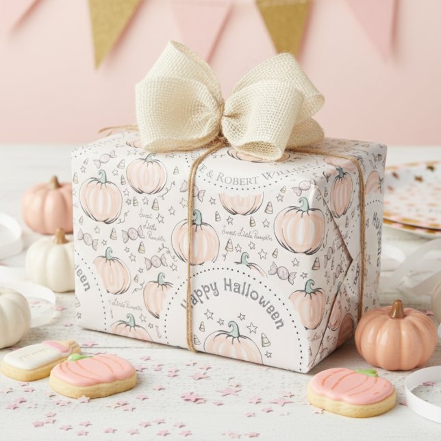 Orange & Cream Little Pumpkin Baby Halloween Geschenkpapier (Fun Whimsical Pastel Orange Pumpkins Pattern Gift Wrap for Kids Halloween Party or October Birthday)