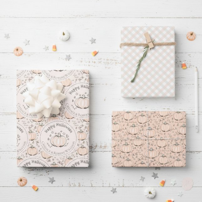 Orange & Cream Little Pumpkin Baby Halloween Geschenkpapier Set (Cute Little Pumpkin Happy Halloween / Fall Baby Shower Gift Wrap. Orange Pumpkins Pattern, Gingham)
