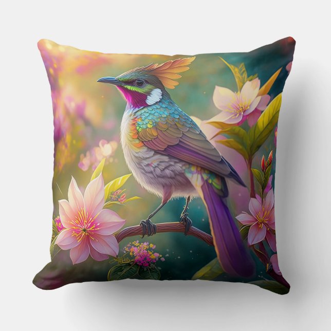 Orange Created Rainbow Jay Fantasy Bird Kissen (Vorderseite)