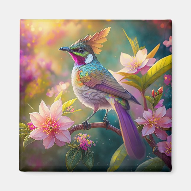 Orange Created Rainbow Jay Fantasy Bird Magnet (Vorne)