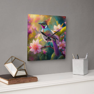 Orange Created Rainbow Jay Fantasy Bird Quadratische Wanduhr