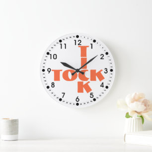Orange Crossword Tick Tock Text Große Wanduhr