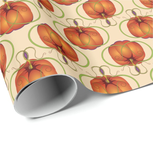 Orange Curvy Pumpkin Autumn Pattern Geschenkpapier (Rolleneckpunkt)