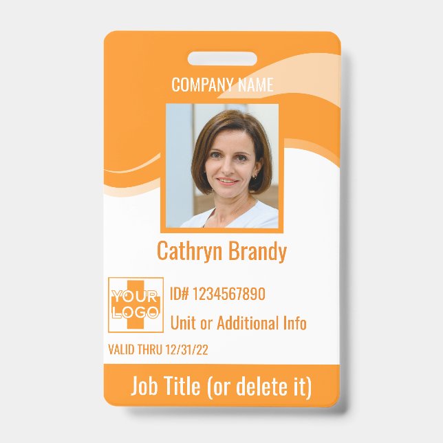 Orange custom Employee Security Id, Logo, Bar Code Ausweis (Front)