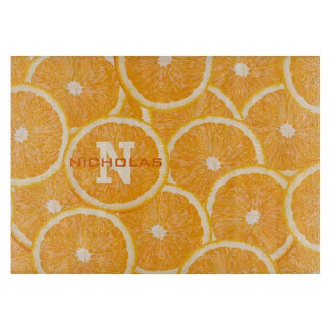 Orange Custom Monogramm Schneidebrett (Vorderseite)