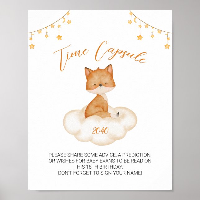 Orange Cute Fox Baby shower temps Capsule Poster (Devant)