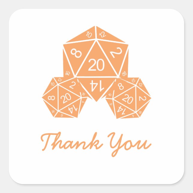 Orange D20 Dice Danke Stickers (Vorderseite)