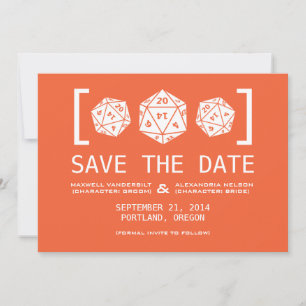 Orange D20 Dice Gamer Save the Date einladen