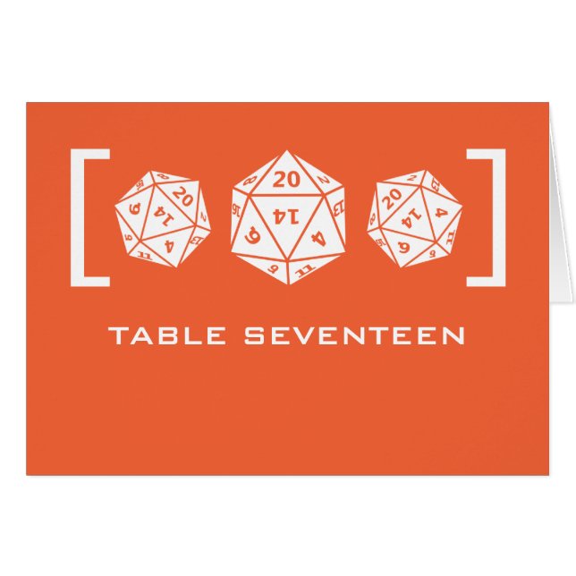 Orange D20 Dice Gamer Tischnummer Card (Vorderseite (Horizontal))