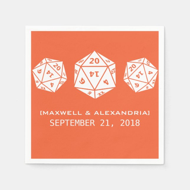 Orange D20 Dice Gamer Wedding Paper Napkins Serviette (Vorderseite)