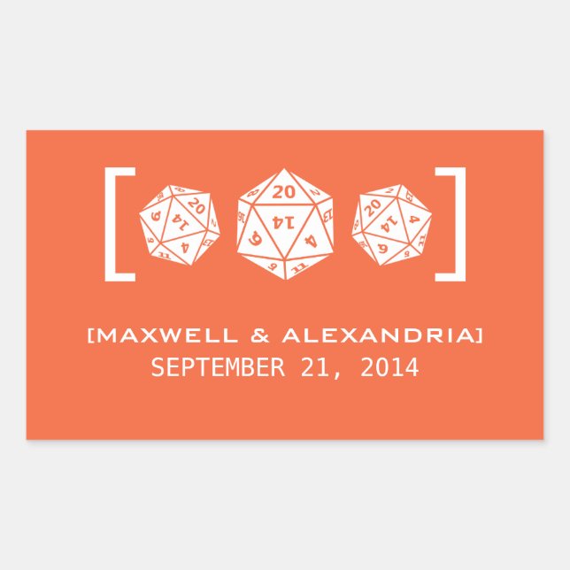 Orange D20 Dice Gamer Wedding Stickers (Vorderseite)