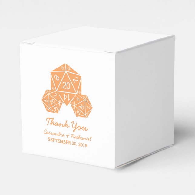 Orange D20 Dice-Gastgeschenk Hochzeit Geschenkschachtel (Vorderseite)