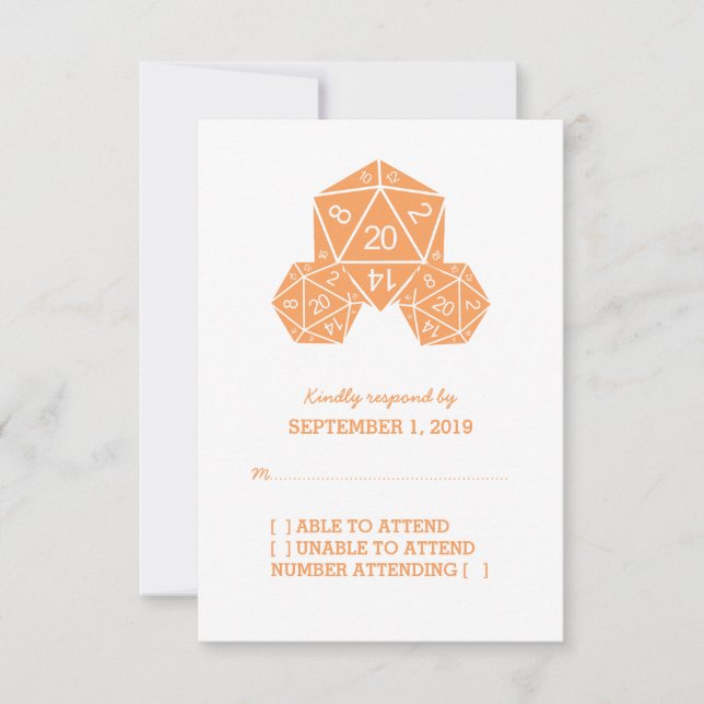 Orange D20 Dice Response Card RSVP Karte (Vorderseite)