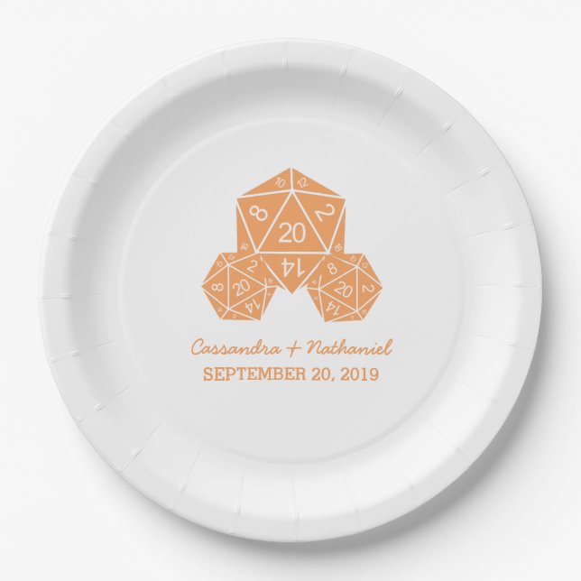 Orange D20 Dice Wedding Paper Teller (Vorderseite)