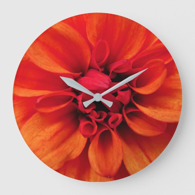 Orange Dahlia Acrylic Wall Clock Große Wanduhr (Vorderseite)